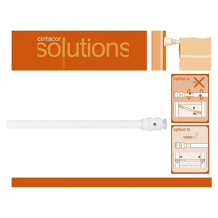Barra para cortinas Modelo DUO - Ø x L: 9 mm x 80 cm, Metal, Blanco - Barra de cortina extensible blanca, que muestra las opciones de montaje para una decoración fácil.