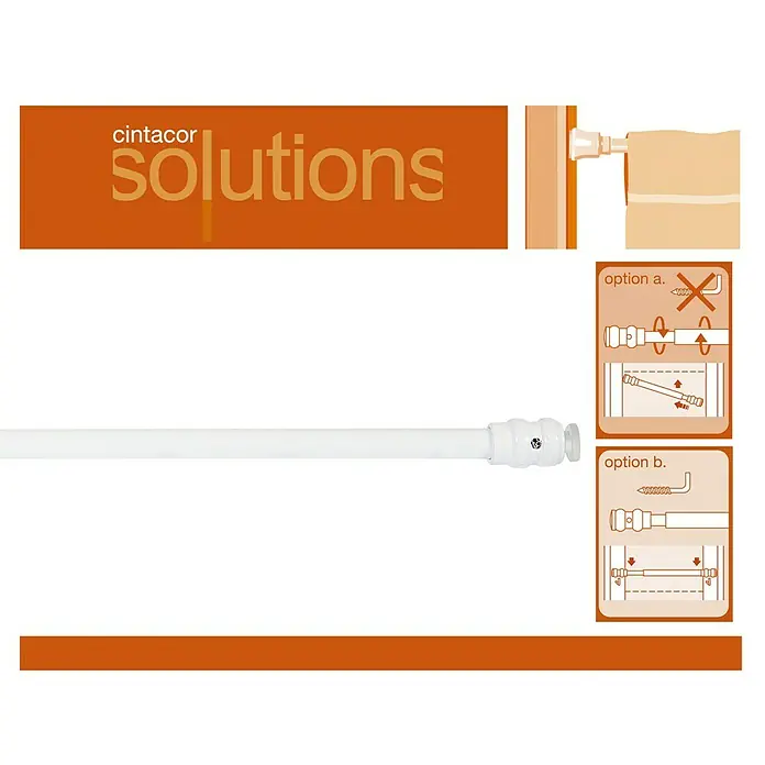 Barra para cortinas Modelo DUO - Ø x L: 9 mm x 50 cm, Metal, Blanco - Barra de cortina extensible blanca, que muestra las opciones de montaje para una decoración fácil.