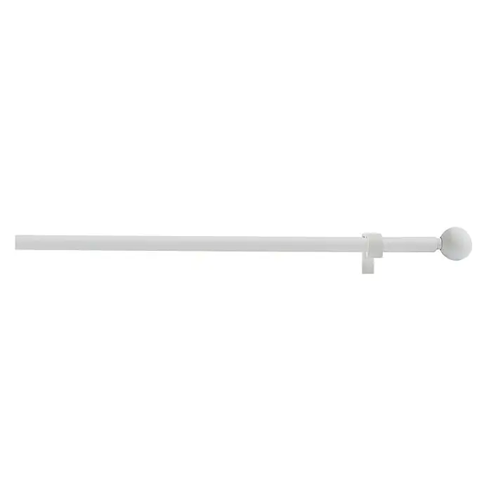 Barra para visillo Modelo Esfera2 - Ø x L: 11 mm x 70 cm, Metal, Blanco - Una barra de cortina blanca con tope y soporte, ideal para la decoración de ventanas.