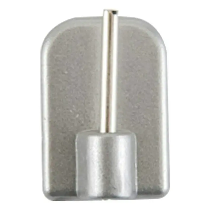 Soporte de pared adhesivo - L x An x Al: 1,2 x 1,7 x 2,4 cm, Plástico - Primer plano de un colgador de cuadros plateado autoadhesivo con un alfiler para colgar cuadros o decoraciones.