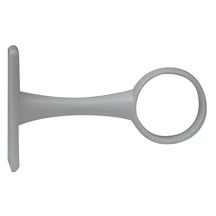 Soporte de pared central Solutions - L x An x Al: 6,2 x 2,4 x 1 cm, Diámetro: 19 mm, Metal, Blanco - Primer plano de un soporte de barra de cortina blanco.