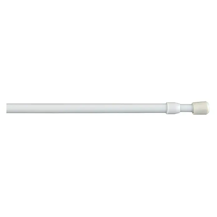 Barra para visillo Modelo Rosca - Largo: 30 cm, Blanco - Barra de cortina de ducha extensible blanca con tapón de goma, adecuada para baños y aseos, ajustable para una instalación flexible.