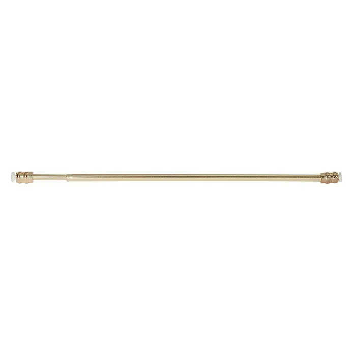 Barra para cortinas Modelo DUO - Ø x L: 9 mm x 80 cm, Metal - Una barra de cortina de ducha extensible de color dorado con piezas terminales blancas se coloca centralmente sobre un fondo blanco.