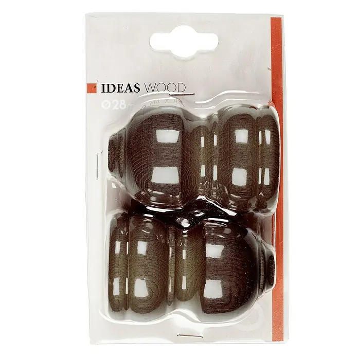Tapa final Ideas wood Classic - Nogal, 2 ud. - Paquete de dos extremos de barra de cortina de madera marrón (28mm) de Ideas Wood, empaquetados en plástico transparente con colgador.