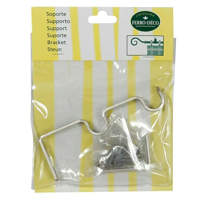 Soporte de pared doble - L x An x Al: 14,2 x 1,6 x 4,9 cm, Diámetro: 16 mm, Metal, Plata - Primer plano de un soporte de barra de cortina FERRO-DÉCO empaquetado, ideal para fijar cortinas con estilo.