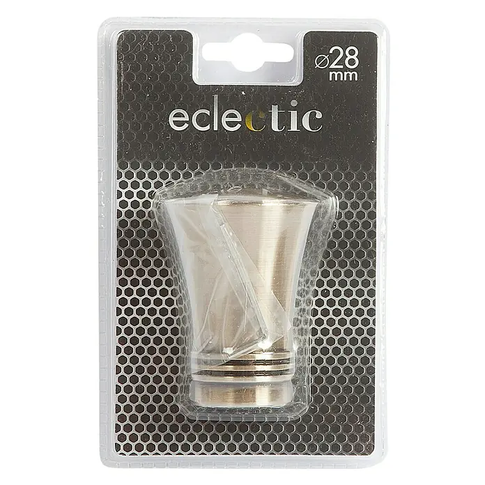 Tapa final Cono Eclectic - Bronce, 1 ud. - Primer plano de un terminal de barra de cortina "Eclectic" de bronce empaquetado con un diámetro de 28 mm.
