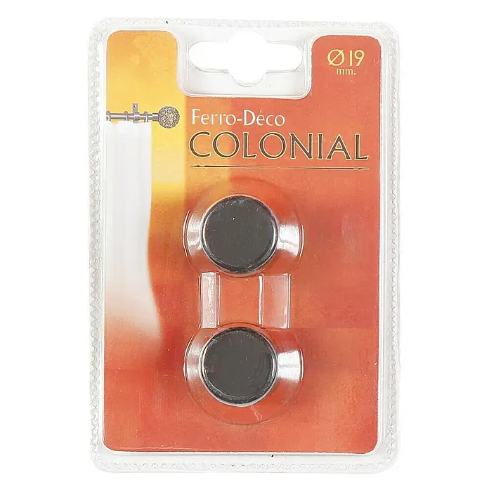 Tapones terminales Colonial - Negro, 2 ud. - Unidad de embalaje con dos pomos para muebles Ferro-Déco Colonial. Los pomos son redondos y de color oscuro. El diámetro es de 19 mm.