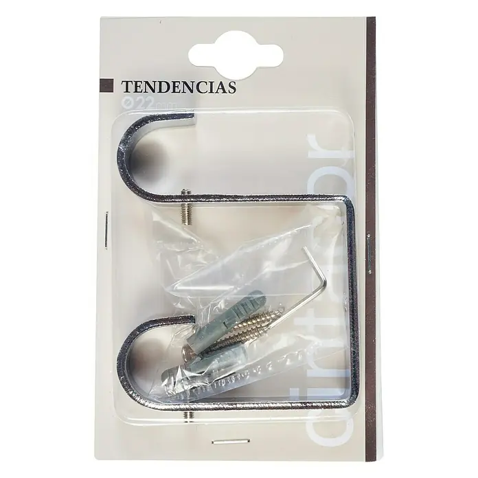 Soporte de techo para barra de cortina doble Tendencias Cromo - 7,7 x 9,5 x 1,6 cm, Diámetro: 22 mm, Montaje en el techo - Soporte de barra de cortina de metal empaquetado con tornillos y llave Allen para montaje en pared para una instalación segura de cortinas.