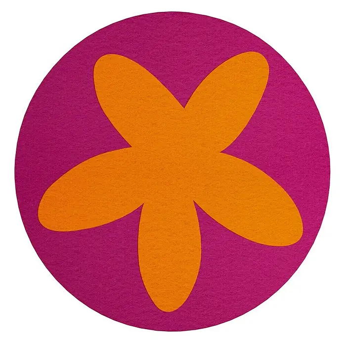 Vinilo de pared Estrella - Naranja, Textil - Elegante posavasos de fieltro. El posavasos de fieltro rosa presenta una aplicación de flor naranja y protege las superficies de los arañazos.