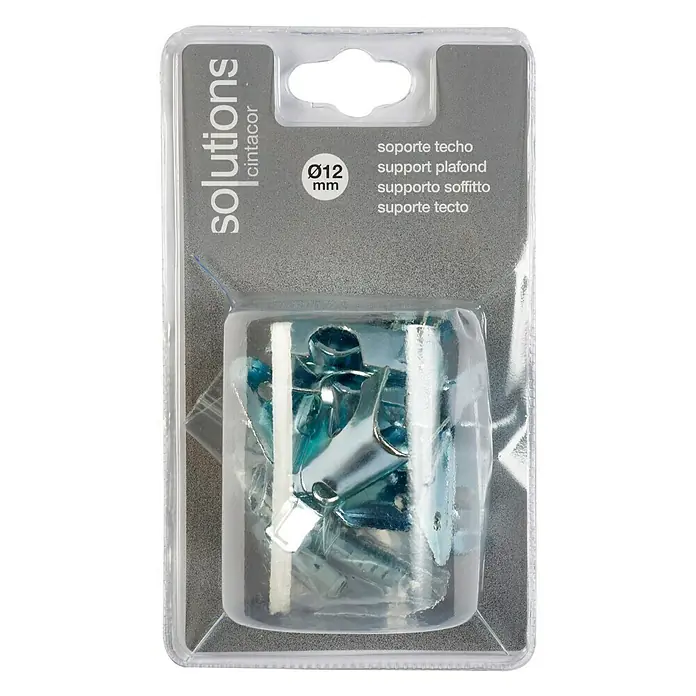 Soporte de techo Solutions - Cromo, L x An x Al: 4,1 x 6,5 x 4,1 cm, Atornillado - Primer plano de un soporte de techo empaquetado de Solutions Cintacor, con un diámetro de 12 mm.
