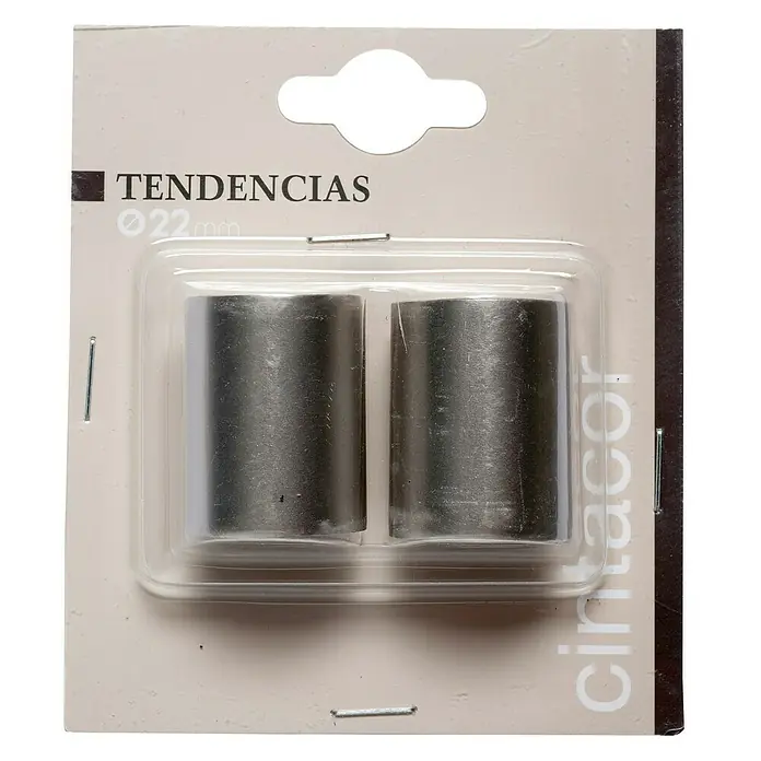 Tapa final Cilindro Corto - Plateado, 2 ud. - Paquete con dos manguitos metálicos TENDENCIAS, de 22 mm de diámetro, para barras de cortina, ideales para una fijación fácil y elegante.
