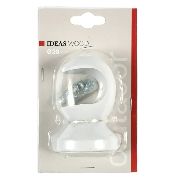 Soporte de techo Ideas Wood - Blanco, Barras para las cortinas de Ø 28 mm - Gancho giratorio blanco "Ideas Wood" empaquetado con tornillo, ideal para montaje en madera.