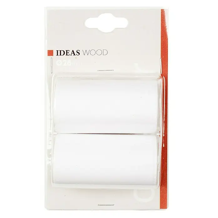 Elemento de unión de barra Ideas wood - Blanco, L x An x Al: 7 x 3,8 x 3,8 cm - Paquete de dos rodillos de madera blancos de Ideas Wood. Los rodillos tienen un tamaño de 28 mm y están empaquetados en un paquete de plástico transparente.