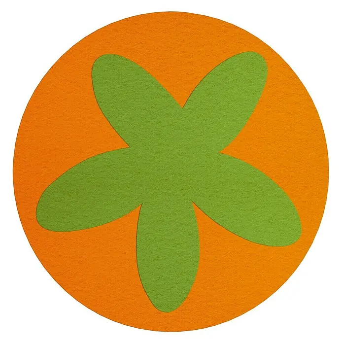 Vinilo de pared Estrella - Verde/Naranja, Textil - Posavasos de fieltro naranja con un diseño de flor verde en el centro. Un accesorio decorativo para mesas y protección de superficies.