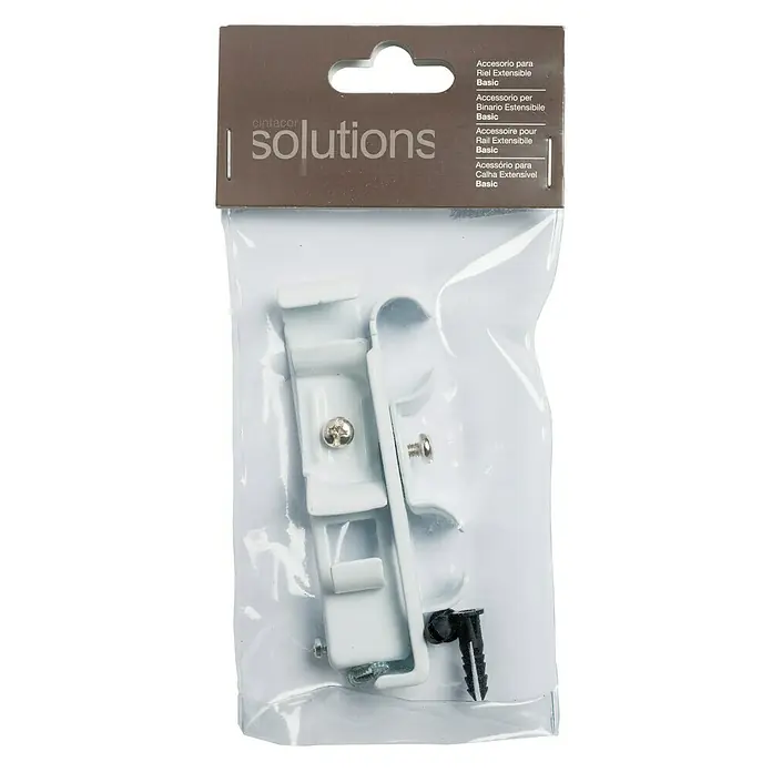 Soporte de pared Riel basic - L x An x Al: 9,5 x 2 x 2,7 cm, Metal - Soporte de cortina blanco empaquetado de Cintacor Solutions, diseñado para un montaje de cortina fácil y fiable.