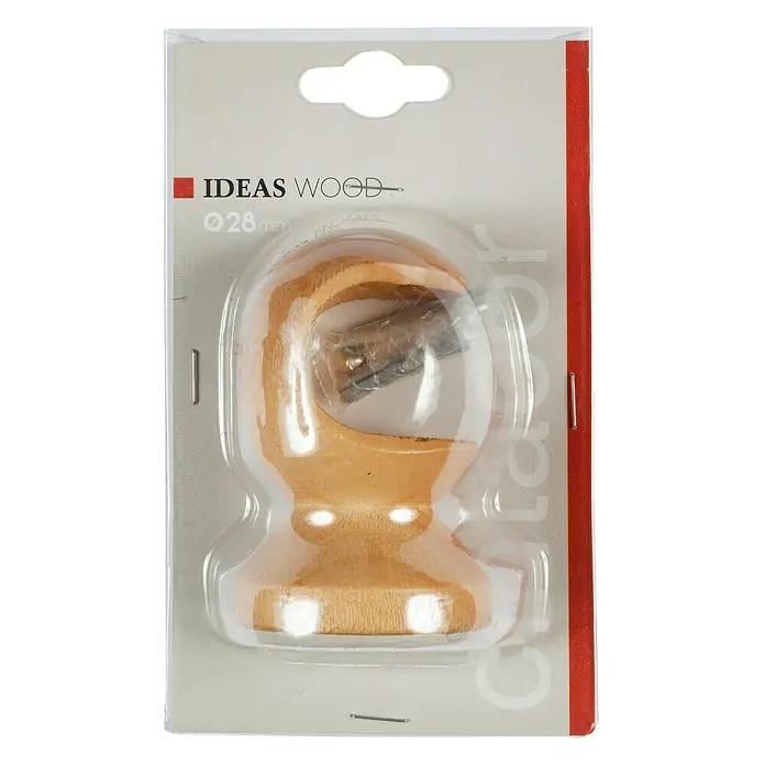 Soporte de techo Ideas Wood - Haya, Barras para las cortinas de Ø 28 mm - Soporte de barra de cortina de madera Ideas Wood en un embalaje transparente con una franja roja. Diámetro 28mm.