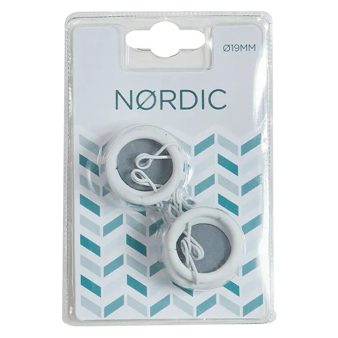 Anilla para cortinas Nordic - 8 ud., Diámetro: 19 mm, Blanco - Paquete con dos anillas para cortinas blancas de Ø19mm de NØRDIC, con interior gris y cordones blancos para su sujeción.