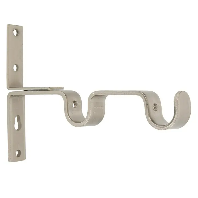 Soporte de pared doble - L x An x Al: 14,2 x 1,6 x 4,9 cm, Diámetro: 16 mm, Metal, Plata - Imagen de un soporte doble de barra de cortina de metal, ideal para colgar cortinas y cortinajes con estilo.