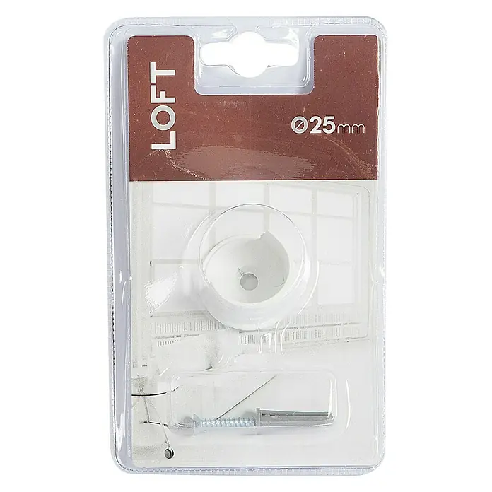 Soporte de pared Loft - L x An x Al: 2,3 x 2,8 x 3,4 cm, Diámetro: 25 mm, Metal - Soporte de barra de cortina Loft blanco empaquetado con tornillos y tacos, de 25 mm de diámetro, para montaje en pared.