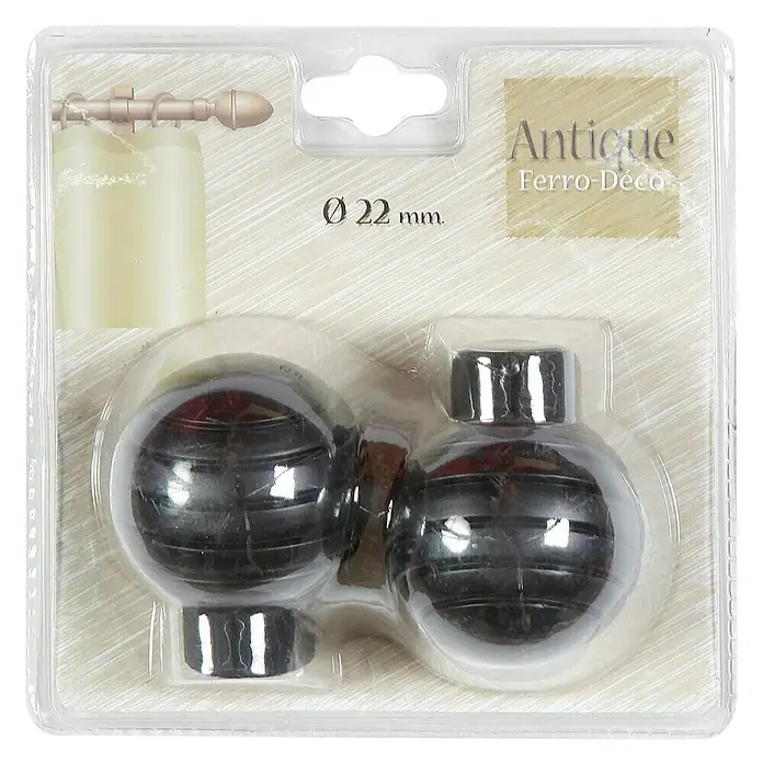 Tapa final Antique Esfera - Negro, 2 ud. - Terminales de barra de cortina en forma de bola, negro antiguo, para barras de 22mm. Accesorio decorativo para una decoración elegante.