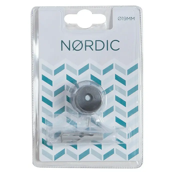 Soporte de pared Nordic - L x An x Al: 2,1 x 2,8 x 2,8 cm, Diámetro: 19 mm, Metal, Gris - Embalaje del producto con un pomo de mueble Nordic Ø19mm, incluyendo taco y tornillo, para una fácil instalación.