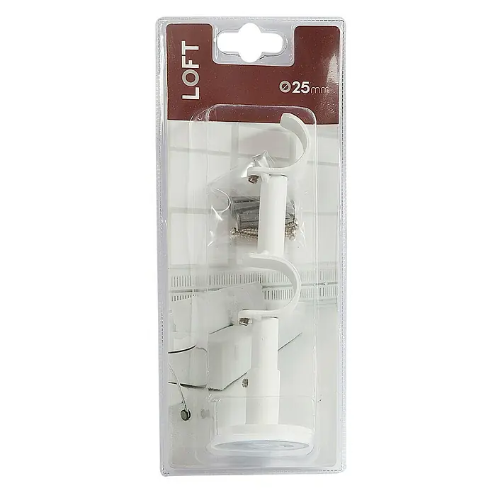 Soporte de pared Loft - L x An x Al: 17,2 x 5 x 5 cm, Diámetro: 25 mm, Metal - Soporte blanco Loft para barra de cortina empaquetado con accesorios para barras de hasta 25 mm de diámetro.
