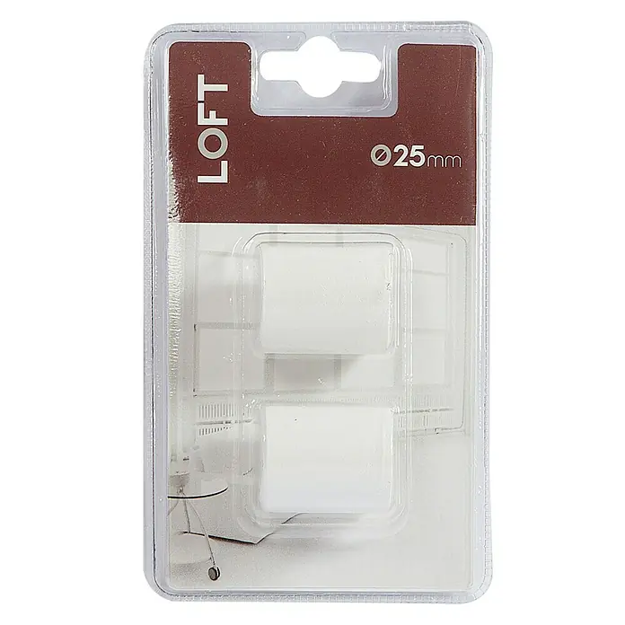 Tapones terminales Loft - Blanco, 2 ud. - Paquete LOFT de 25 mm que contiene dos protectores de fieltro blancos para muebles en un blíster transparente.