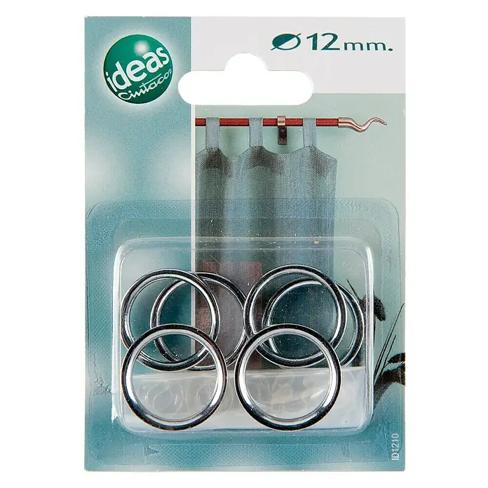 Anilla para cortinas Ideas 12 - Cromo, 6 ud. - Paquete de anillas para cortinas, 12 mm de diámetro. Anillas prácticas para colgar cortinas y estores.