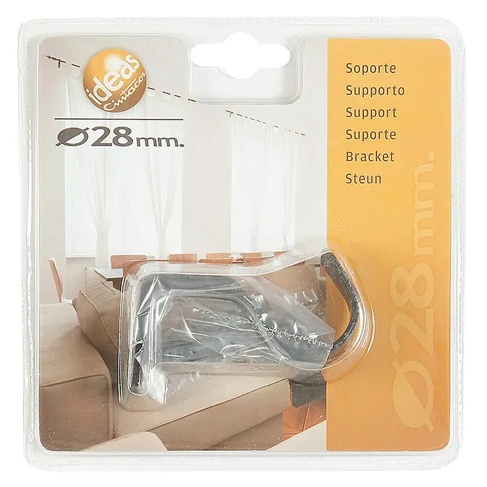 Soporte de techo Ideas Cintacor - Negro, L x An x Al: 7,6 x 1,6 x 5,4 cm, Atornillado - Soporte de barra de cortina empaquetado etiquetado Ø28mm para barras de cortina de 28mm de diámetro.