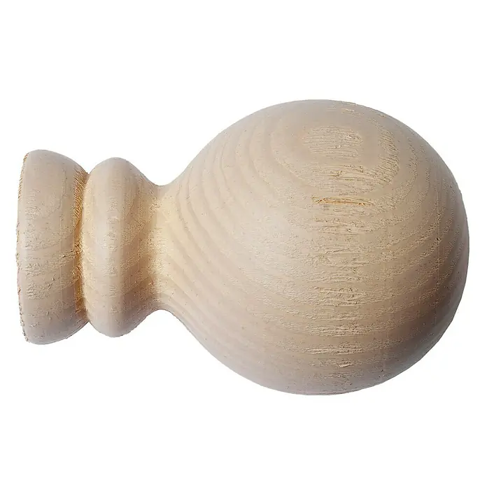Tapa final Ideas wood modelo pomo - Fresno, 1 ud. - Remate de barra de cortina de madera natural, en forma de bola con base escalonada.
