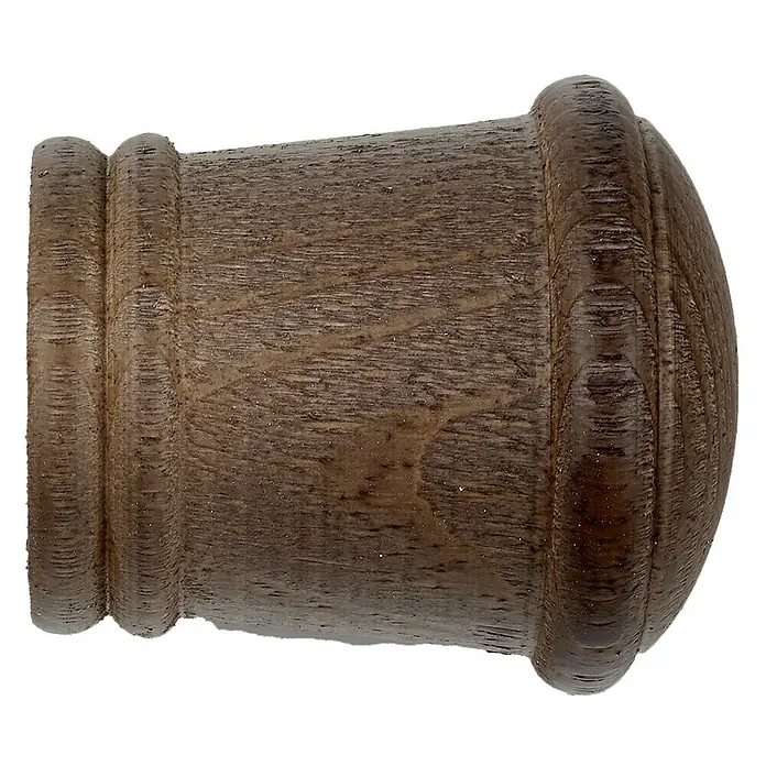 Tapa final Ideas wood cono - Nogal, 2 ud. - Primer plano de un pomo de madera oscura torneada, ideal para restauración de muebles o proyectos de bricolaje, ofreciendo encanto rústico.