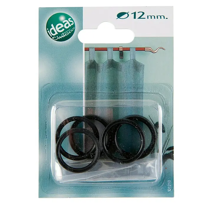 Anilla para cortinas plana Ideas 12 - Negro, 6 ud. - Paquete de anillas de cortina negras de 12 mm de diámetro, ideales para fijar cortinas a las barras y deslizar.