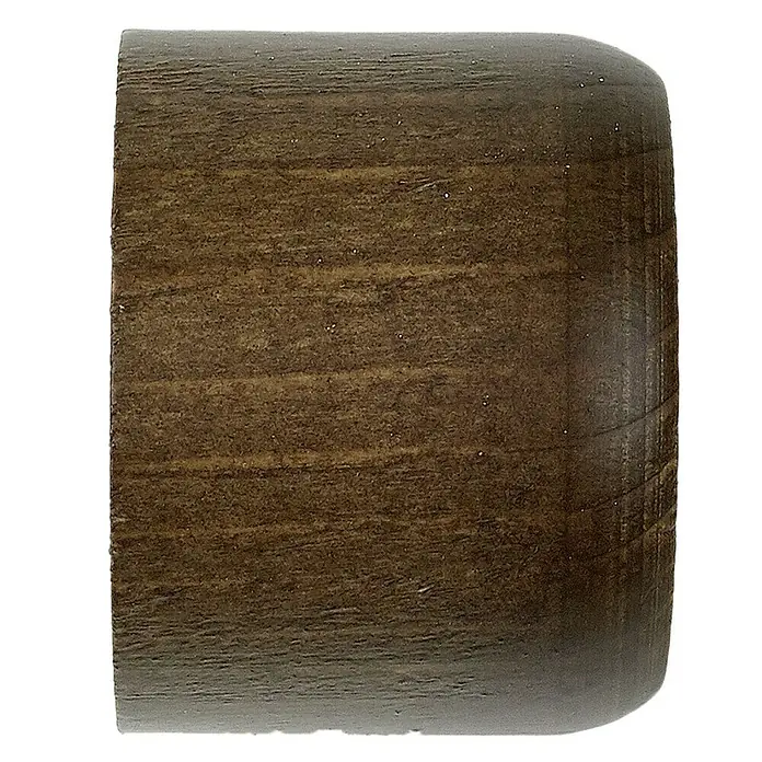 Tapones terminales Ideas Wood - Cebrano, 2 ud. - Primer plano de un extremo de madera oscura redondeado que muestra la veta y un acabado liso.