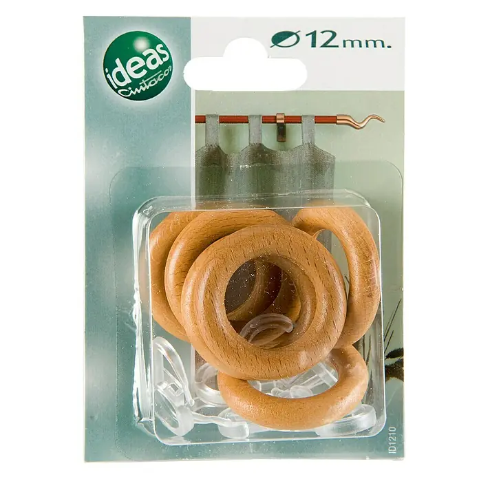Anilla para cortinas Ideas 12 haya - 6 ud. - Un paquete de anillas de cortina de madera de 12 mm de diámetro, perfectas para barras de cortina.