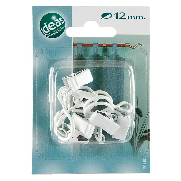 Anilla para cortinas Pinza Ideas 12 - Blanco, 6 ud. - Paquete de clips para cortinas para barras de 12 mm. Perfectos para colgar cortinas ligeras sin ojales.