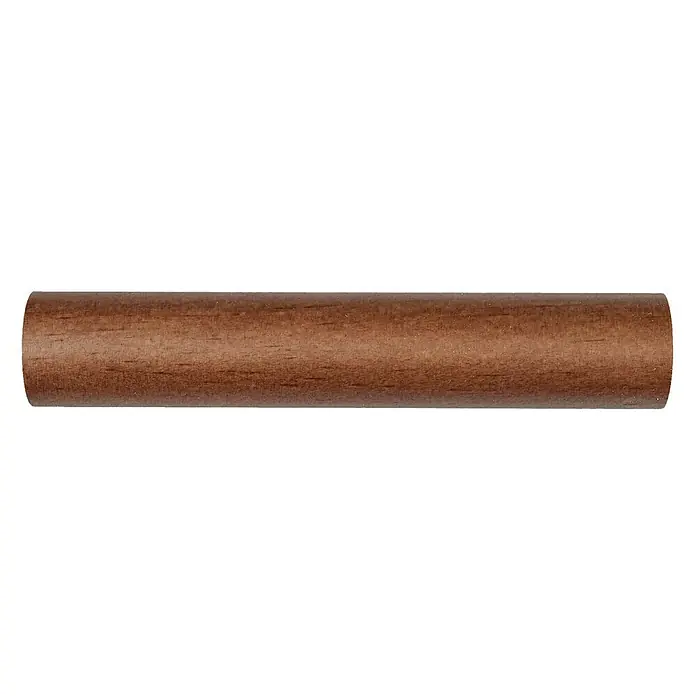 Barra para cortinas Ideas Wood - Ø x L: 28 mm x 250 cm, Madera, Cebrano - Primer plano de una espiga de madera con una superficie lisa y un cálido color marrón. Ideal para proyectos de artesanía y decoraciones.