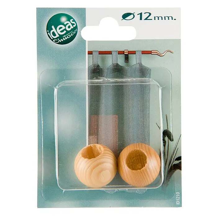Tapones terminales Madera ideas 12 - Haya, 2 ud. - Primer plano de un paquete que contiene dos cuentas de madera. Ideal para proyectos decorativos de bricolaje y manualidades.