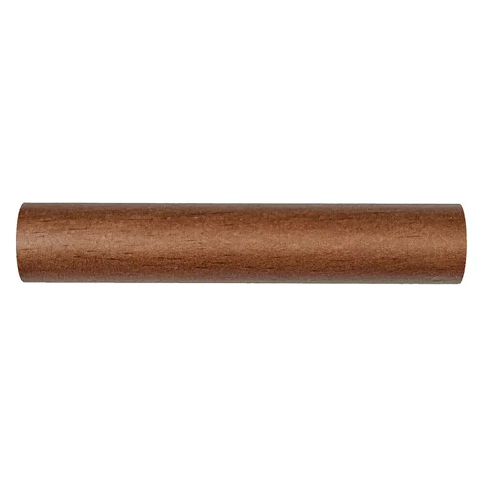 Barra para cortinas Ideas Wood - Ø x L: 28 mm x 200 cm, Madera, Cebrano - Primer plano de un taco de madera marrón liso, ideal para manualidades o decoración rústica. Sus líneas limpias añaden encanto natural.