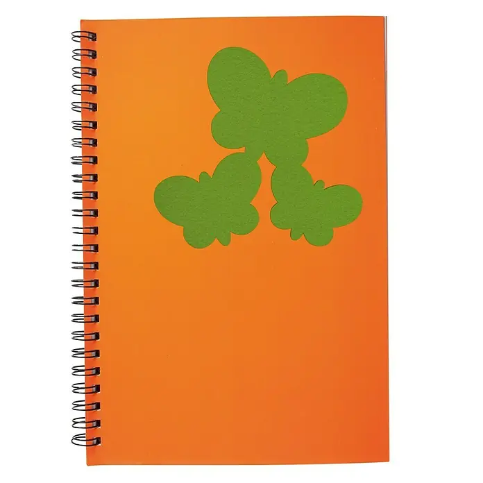 Vinilo de pared mariposas - Verde, Textil - Cuaderno de espiral naranja con tres mariposas verdes recortadas, un bloc de notas divertido y elegante para el uso diario.