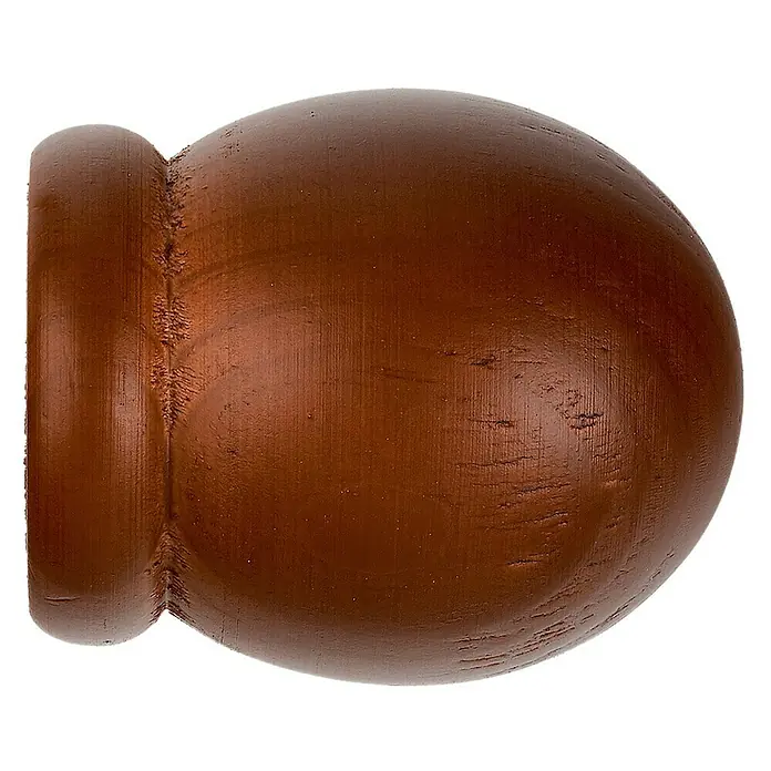 Tapa final Ideas wood - Cedro, 2 ud. - Primer plano de un remate de cortina de madera marrón, destacando la veta natural y la forma del producto.