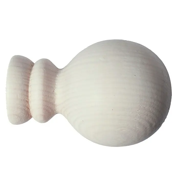 Tapa final Ideas wood modelo pomo - Yeso, 1 ud. - Primer plano de un pomo de madera sin terminar con forma de bola y dos ranuras, ideal para proyectos de muebles o manualidades de bricolaje.