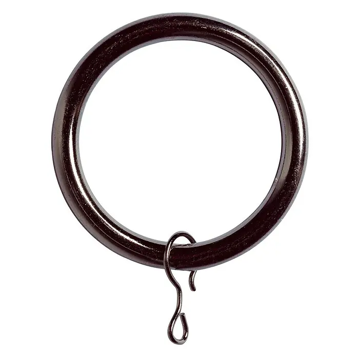Anilla para cortinas Ideas 28 - Antracita, 8 ud. - Primer plano de un solo anillo de cortina de color oscuro con un clip para colgar cortinas.