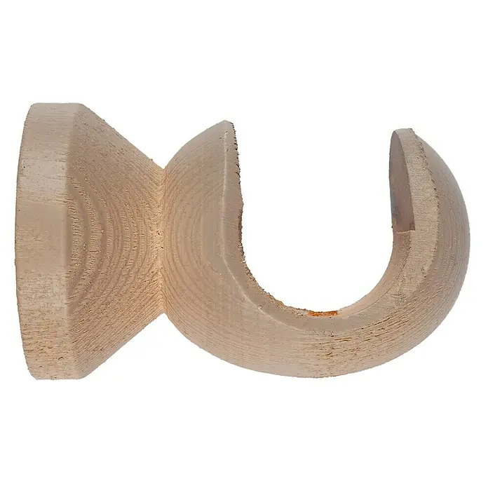 Soporte de techo Ideas Wood - Fresno, Barras para las cortinas de Ø 28 mm - Un primer plano de un soporte de barra de cortina de madera, que muestra una estética rústica y funcionalidad para la decoración de ventanas.