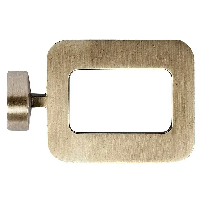 Tapa final Marco - Bronce, 1 ud. - Soporte metálico dorado para barra de cortina con forma rectangular con esquinas redondeadas y parte de montaje cilíndrica.