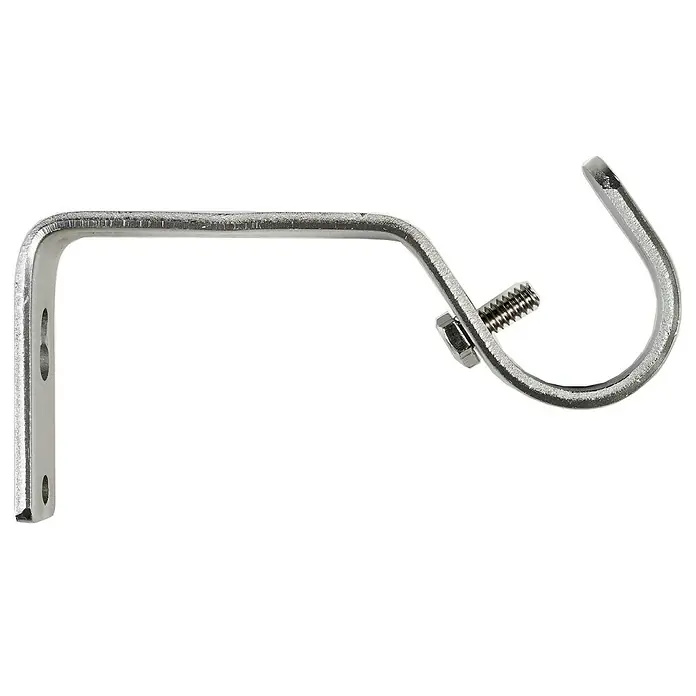 Soporte de pared Tendencias - L x An x Al: 10 x 1,6 x 5,6 cm, Diámetro: 22 mm, Metal - Primer plano de un soporte de barra de cortina de metal con tornillo y placa de montaje.