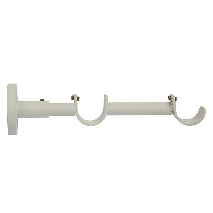 Soporte de pared Loft - L x An x Al: 17,2 x 5 x 5 cm, Diámetro: 25 mm, Metal - Primer plano de una barra de cortina doble blanca con soporte, ideal para la decoración de ventanas.