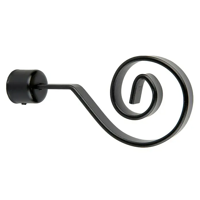 Tapa final Espiral plano - Negro, 1 ud. - Un soporte de pared decorativo negro con diseño de volutas, ideal para barras de cortina, ofreciendo una solución elegante y funcional.