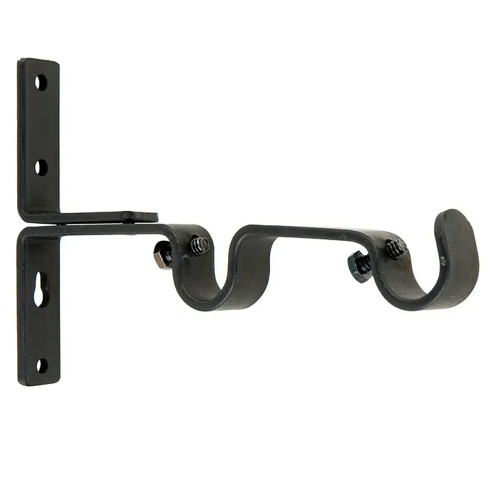 Soporte de pared doble - L x An x Al: 16,4 x 1,8 x 4,9 cm, Diámetro: 22 mm, Metal, Negro - Soporte de barra de cortina doble negro para montaje en pared, ideal para decoración de ventanas en capas.