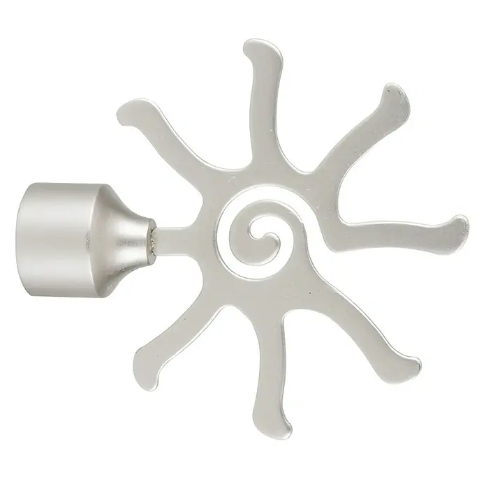 Tapa final Tendencias Sol - Plateado, 1 ud. - Remate de barra de cortina plateado con un diseño de sol en espiral, que añade un toque de elegancia a cualquier habitación.