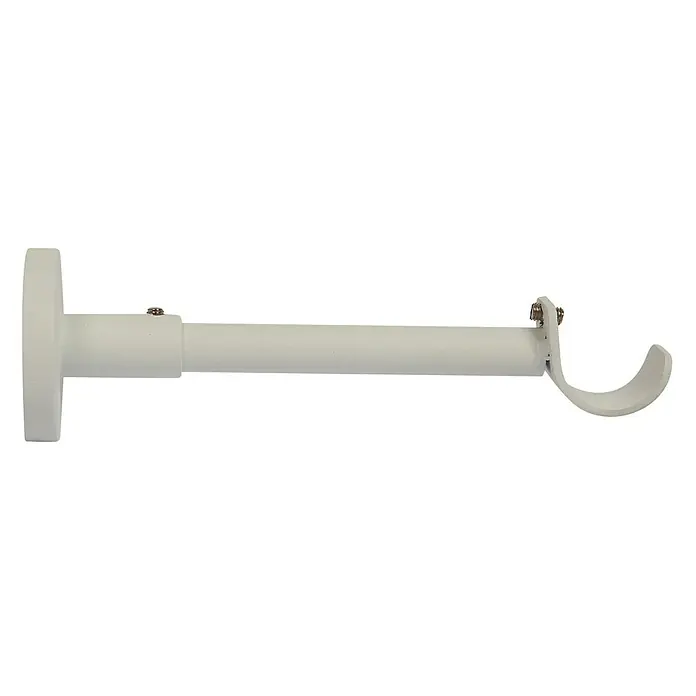 Soporte de pared largo Loft - L x An x Al: 16,7 x 5 x 5 cm, Diámetro: 25 mm, Metal - Primer plano de una barra de cortina blanca con un soporte de pared para asegurar cortinas y cortinas en la sala de estar.